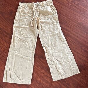 Lagaci Cream Wide Leg Linen-Blend Pants with Drawstring Waist